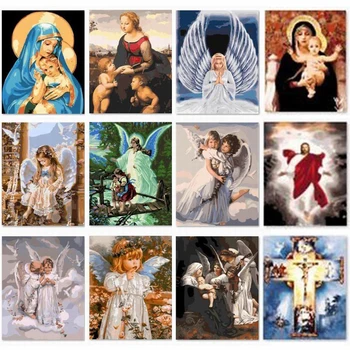 

DIY Painting By Numbers Abstract Jesus and Virgin Mary Baby Portrait Christianity Canvas Painting Posters Wall Art 40x50cm