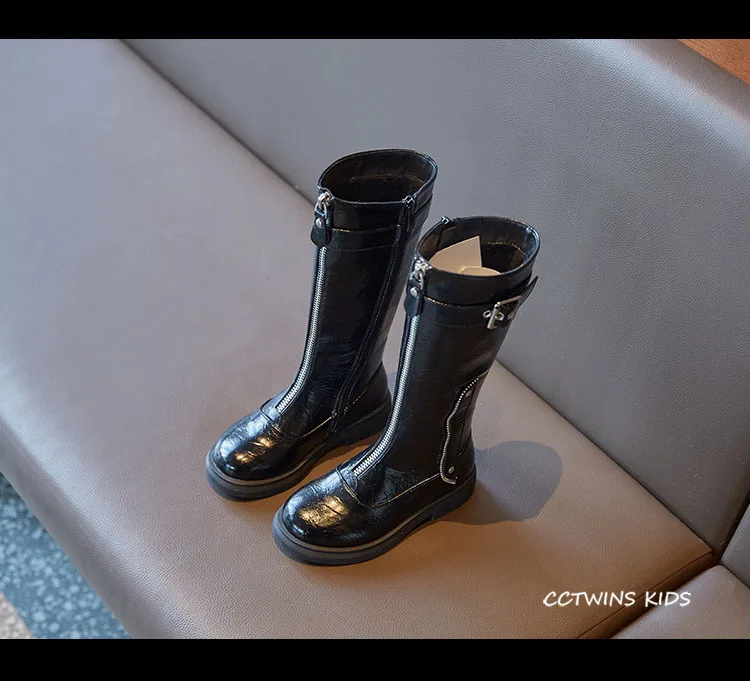 CCTWINS/детская обувь; коллекция года; зимние детские модные сапоги до колена; детская обувь из искусственной кожи; брендовые теплые сапоги для девочек; Цвет Черный; HB062