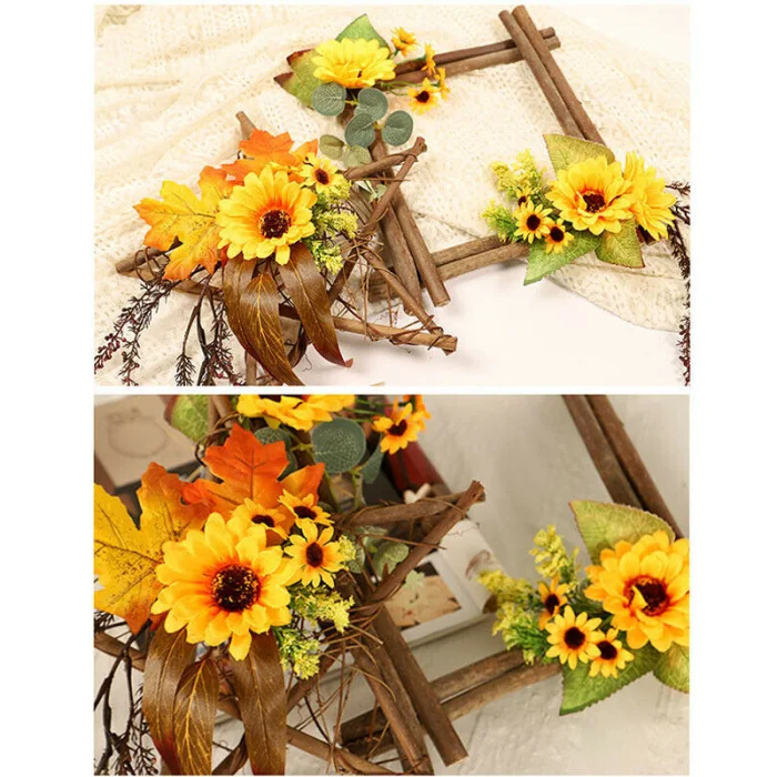 Artificial Fake Sunflower Leaf Hanging Wreath Front Door Party Home Decor GQ999