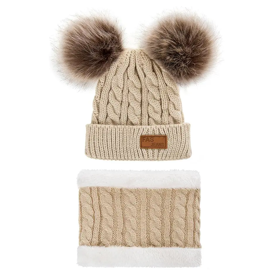 YEABIU 2 Pcs Cute Winter Baby Hat Scarf Set Child Warm Winter Hats Caps Knitted Cotton Newborn Kids Caps Hats Scarf Suit