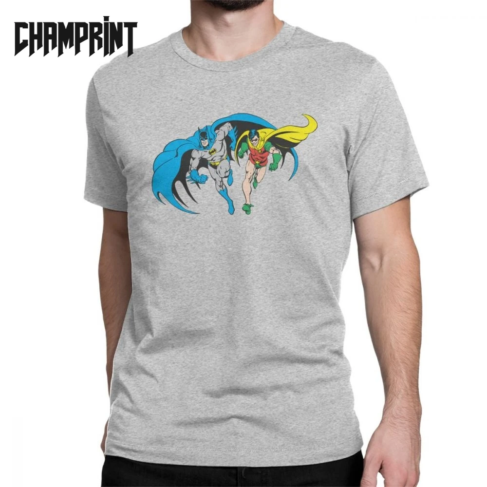 Batman And Robin Men's T Shirt Humor Tee Shirt Short Sleeve Crewneck T-Shirt Pure Cotton Plus Size Clothing Tops for Male