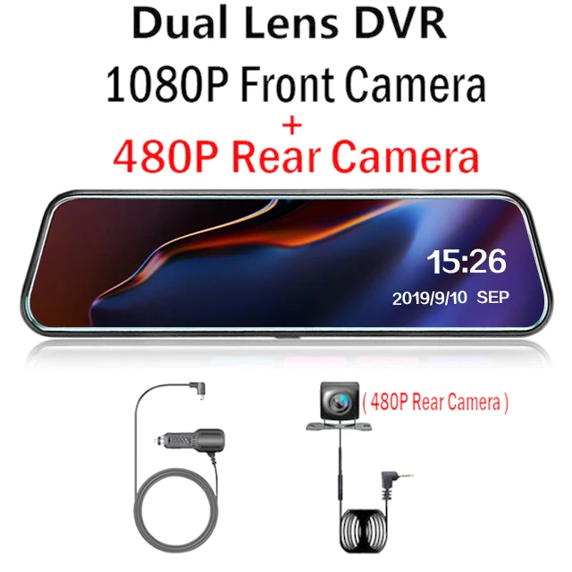 Dual Lens 480P Full Hd привод рекордер 1" ips Автомобильный видеорегистратор с сенсорным экраном зеркало поток зеркало заднего вида тире камера видеорегистратор Двойной объектив автомобильная камера - Название цвета: Dual Lens 480P