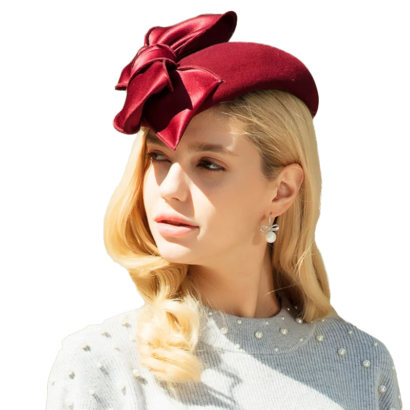 Женская фетровая шляпка Таблетка с бантом|Женские фетровые шляпы| |