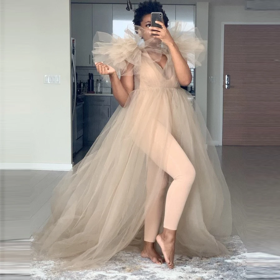 Elegant Tulle Maternity Dresses Sleeveless V Neck