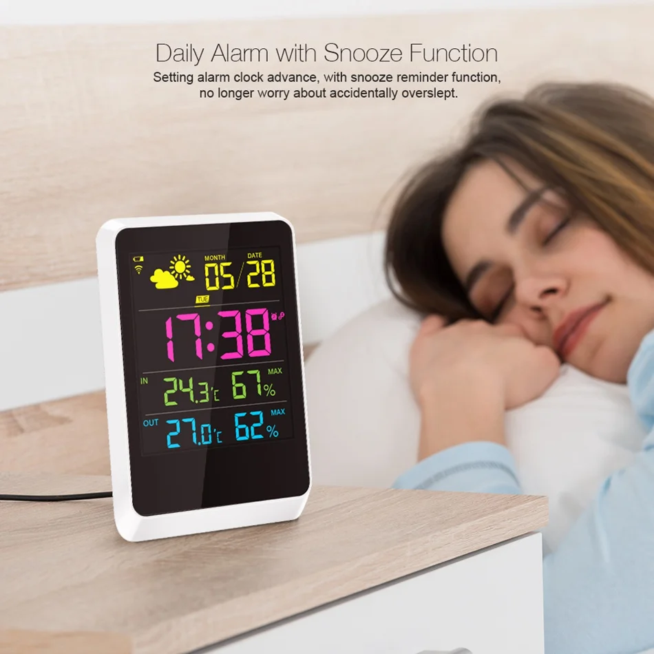 Beste DIGOO LCD Weerstation Kleur Digitale Wekker Temperatuur Vochtigheid Forcast Draadloze Sensor Outdoor Indoor Thermometer