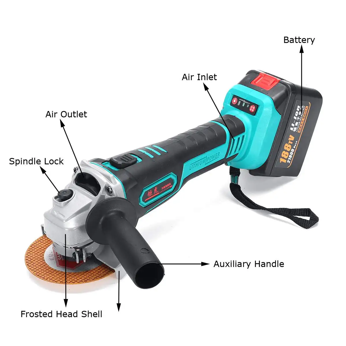 15000/22500/29800mAh 600W Cordless Electric Angle Grinder Power Cutting Tool Chainsaw Bracket Polishing Grinder 128/188/218TV
