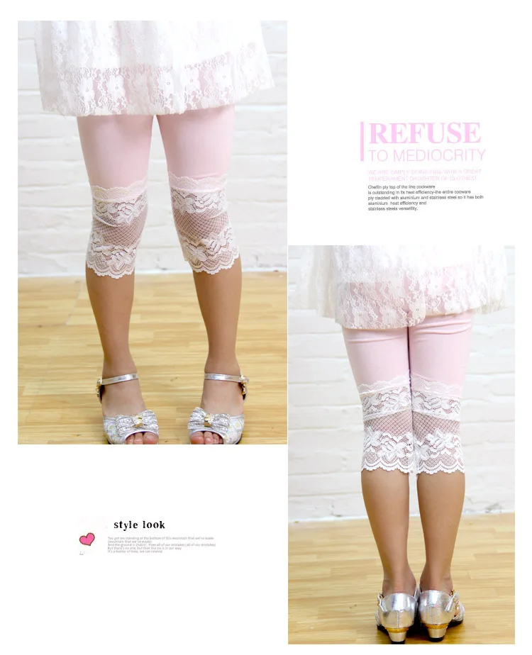 High Quality 2021 New Summer Girls Leggings Pants Lace Cotton Children Clothing Flower Girl Knee Pants