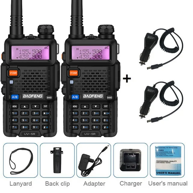 2 шт. BAOFENG UV-5R 8 Вт высокомощная портативная рация VHF UHF любительская радиостанция двухдиапазонный радиоприемник HF Amador UV 5R Охота - Цвет: add 2car charger