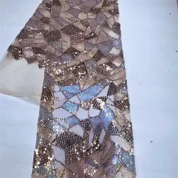 

Advanced evening dress materials Soft shiny sequins lace fabric High quality French Tulle Lace Sequence Fabric For Party ZHXA10
