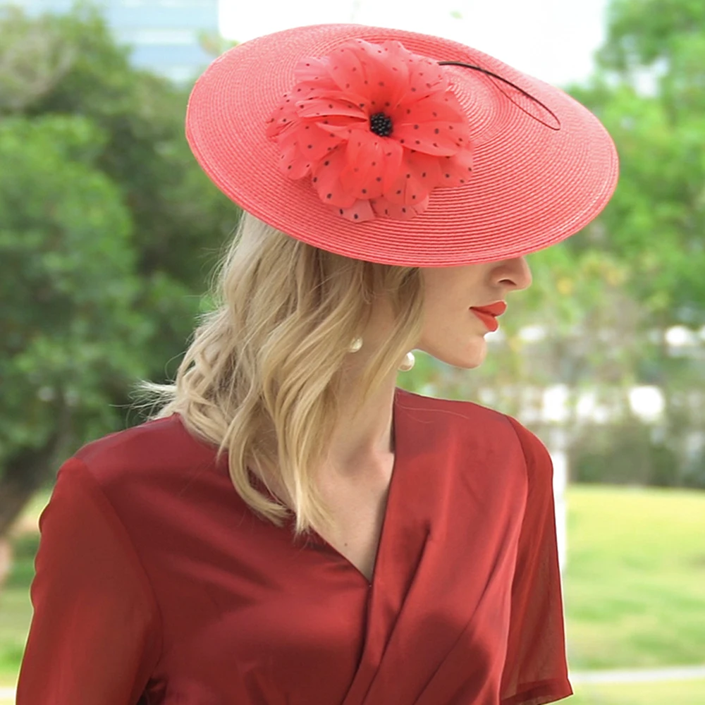 FS Fascinators cappello da portapillole per matrimoni con fiori neri bianchi  per donna Fedora in paglia abito da chiesa per donna a tesa larga cappelli  Sinamay Derby|Women's Fedoras| - AliExpress