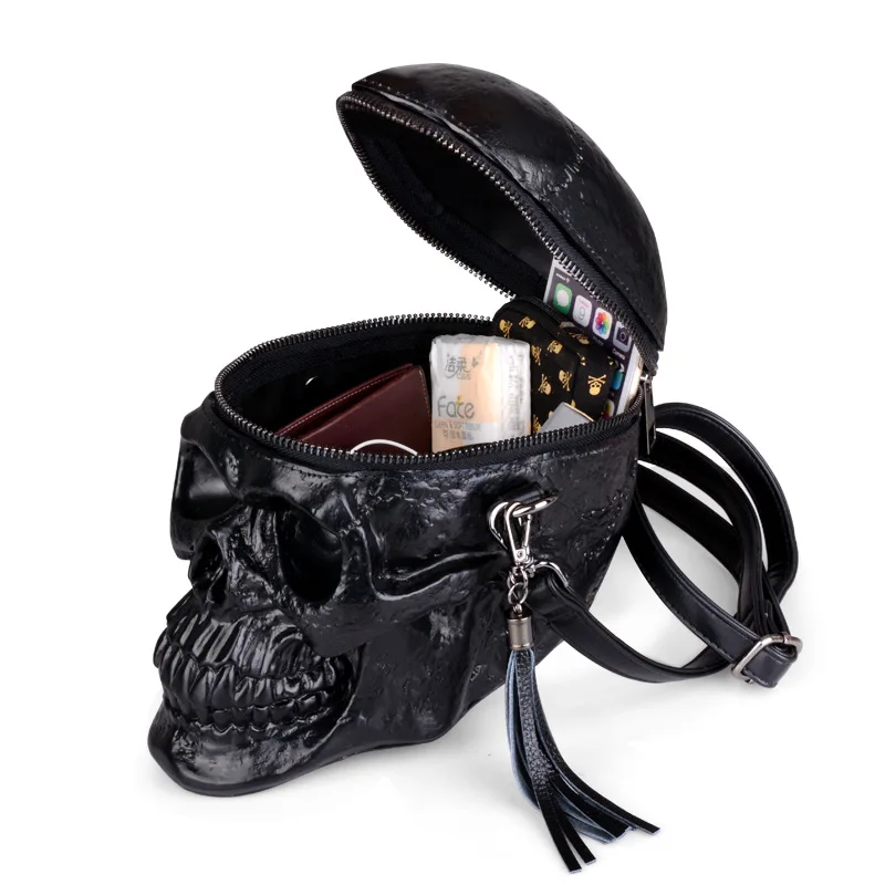 

gothic Designer Women Bag punk 3D Skull Shoulder Bags Funny Skeleton Head Leather handbags Men Crossbody Messenger bag Satchel
