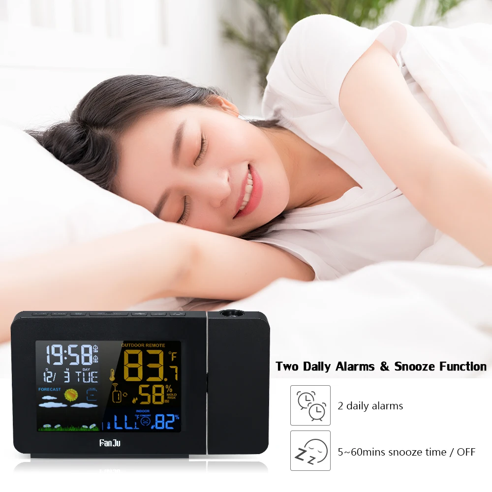 

New Wireless Digital Alarm Clock LCD Weather Station Projection Alarm Clock Thermometer Hygrometer Clock with Snooze Function