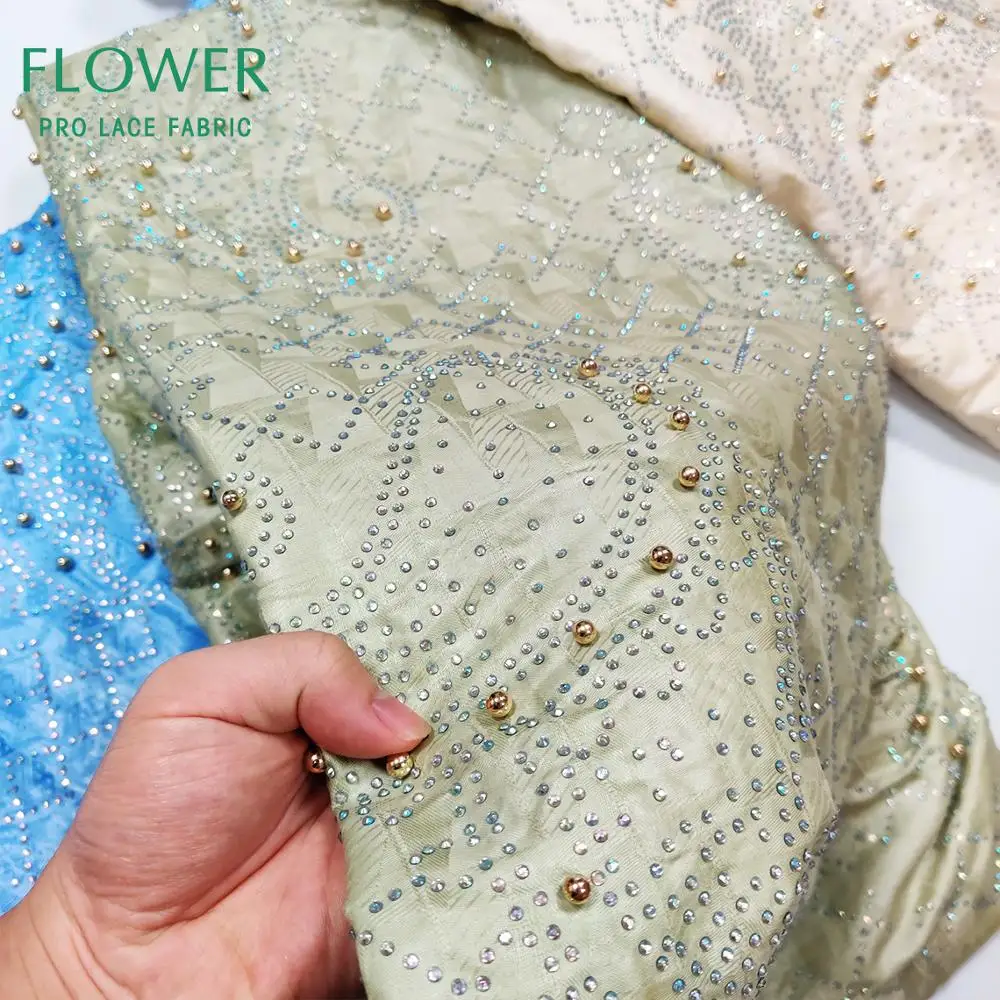 Африканская Высококачественная кружевная ткань с камнями и бусинами 5 ярдов