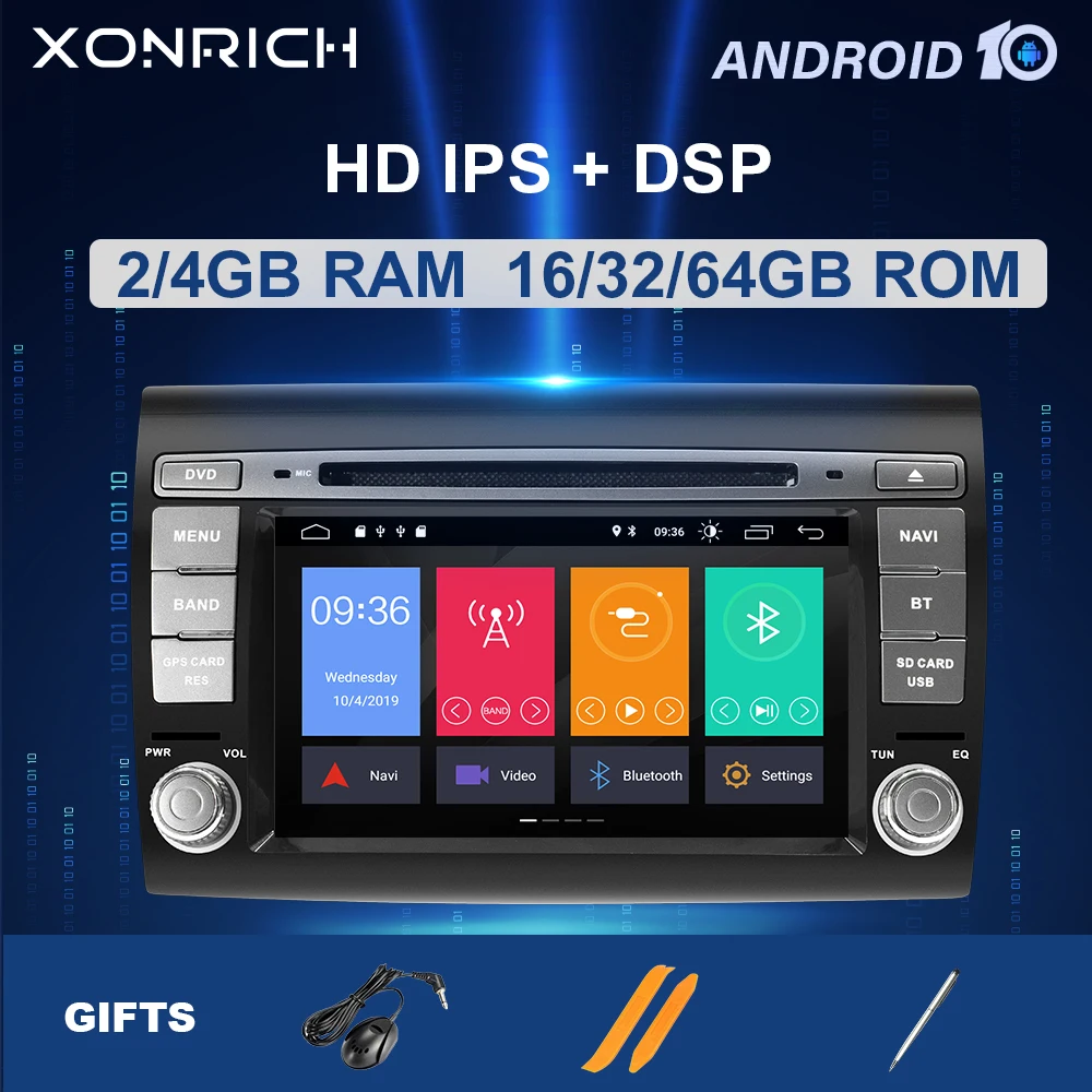 Автомобильный мультимедийный плеер IPS DSP 4 ГБ 2 Din Android 10 для Fiat/Bravo 2007 2008 2009 2010 2011 2012
