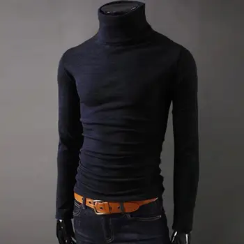 

Casual Men Winter Solid Color Long Sleeve Turtle Neck Slim Bottoming 2020 New Fashion Top
