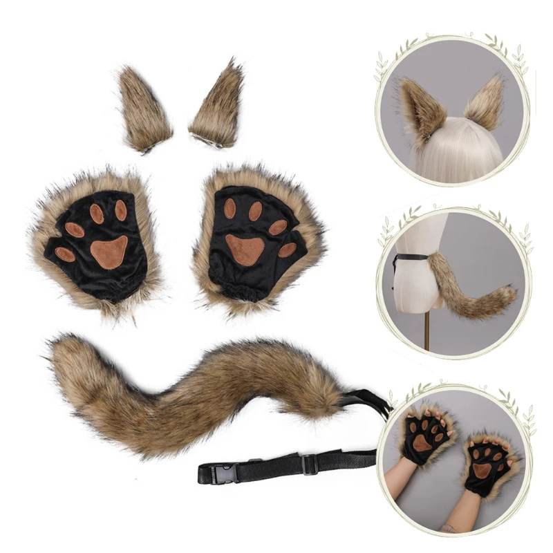 Juego De Guantes De Cola Y Cola De Gato, Cola Y Orejas Peludas, Juego