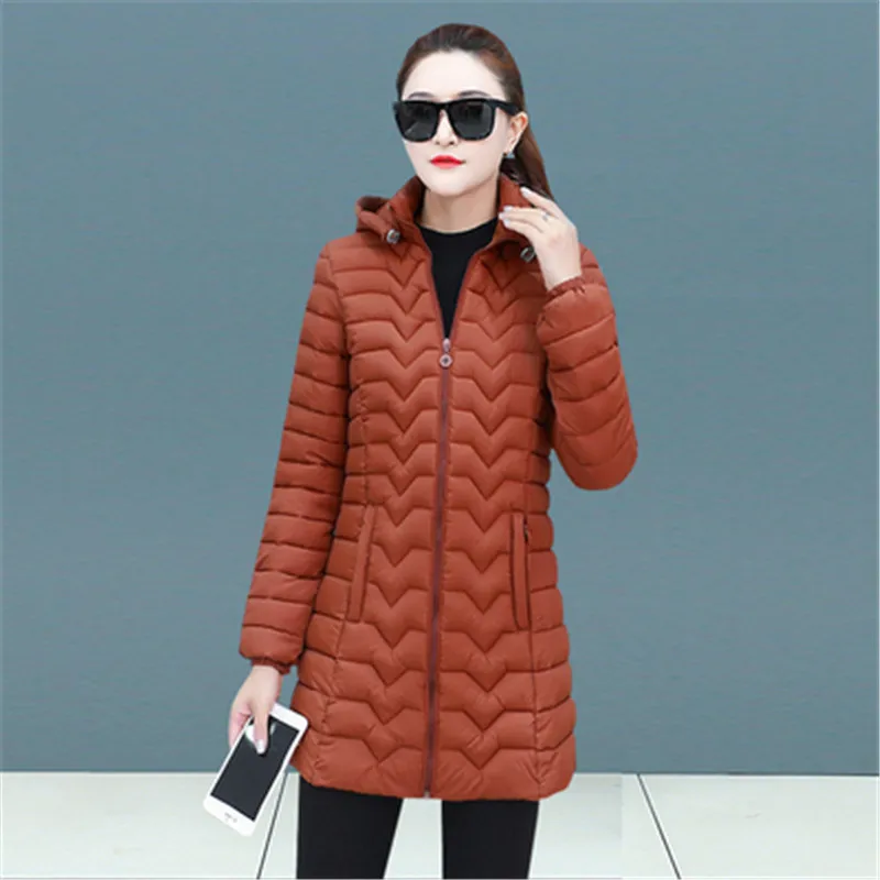 caramel colour Плюс Размер 6XL хлопок пальто зима с капюшоном Теплый пуховик хлопок куртки парка пальто Повседневная Длинная хлопковая одежда женская верхняя одежда - Color: caramel colour