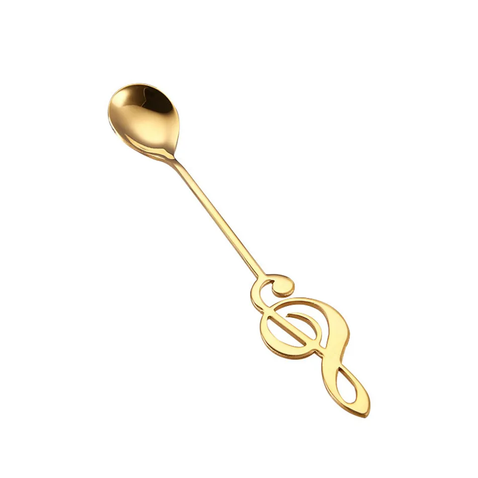 Gold Ложка из нержавеющей стали кофейная форма музыкальная тема чайная ложка для перемешивания маленькая ложка для мороженого и десертов Креативные аксессуары для мелкой посуды - Цвет: Gold