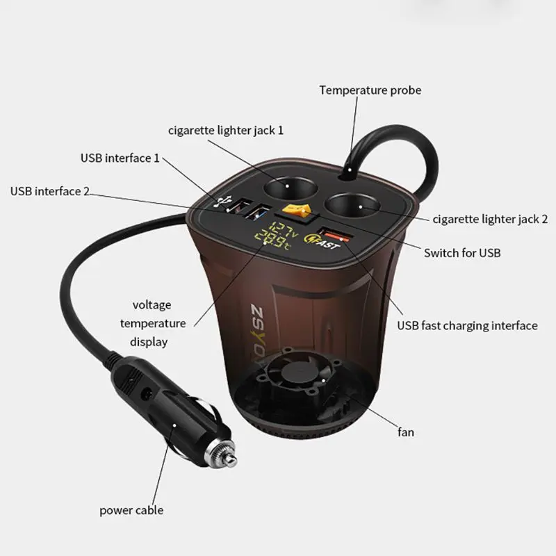 Разветвитель автомобильного прикуривателя QC 3,0 USB Зарядное устройство вольтметр переключатель термометра H37E
