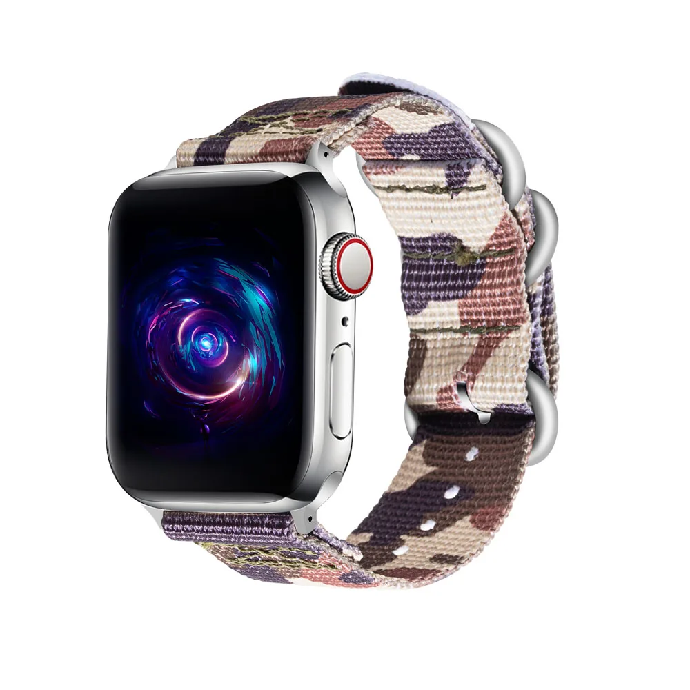 brown silver buckle Нейлоновый ремешок для часов Apple Watch, серии 5, 4, 3, 2, 1, спортивный браслет, 42 мм, 38 мм, 40 мм, 44 мм, ремешок для iwatch, ремешок - Цвет ремешка: brown silver buckle