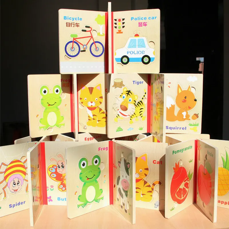 Детский деревянный пазл книга игрушка развивающий мультяшный для ранней