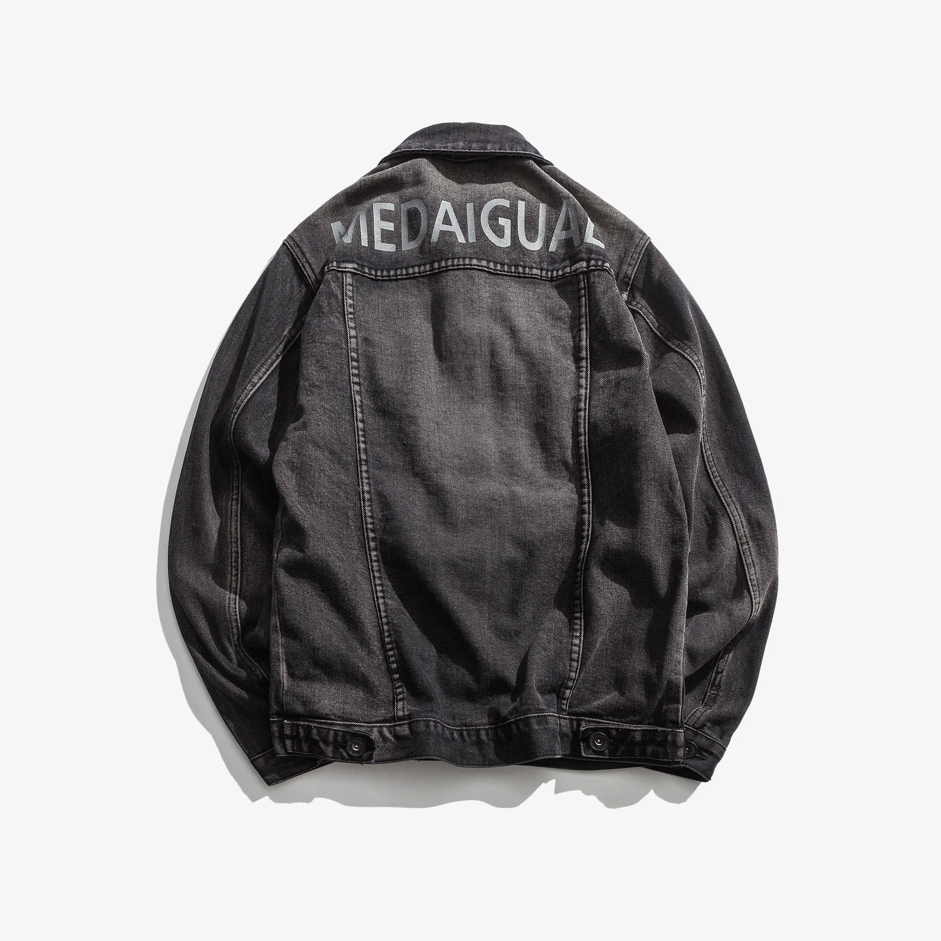 

City Where the Product 2019 Autumn New Arrival Black And White with Pattern Printed Words Denim Jacket Men's Casual Jacket Men'S