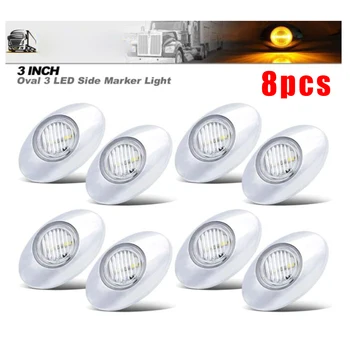 

3000K Side Marker Light Waterproof 8Pcs set 3LED Clear Lens Amber 3 Inch