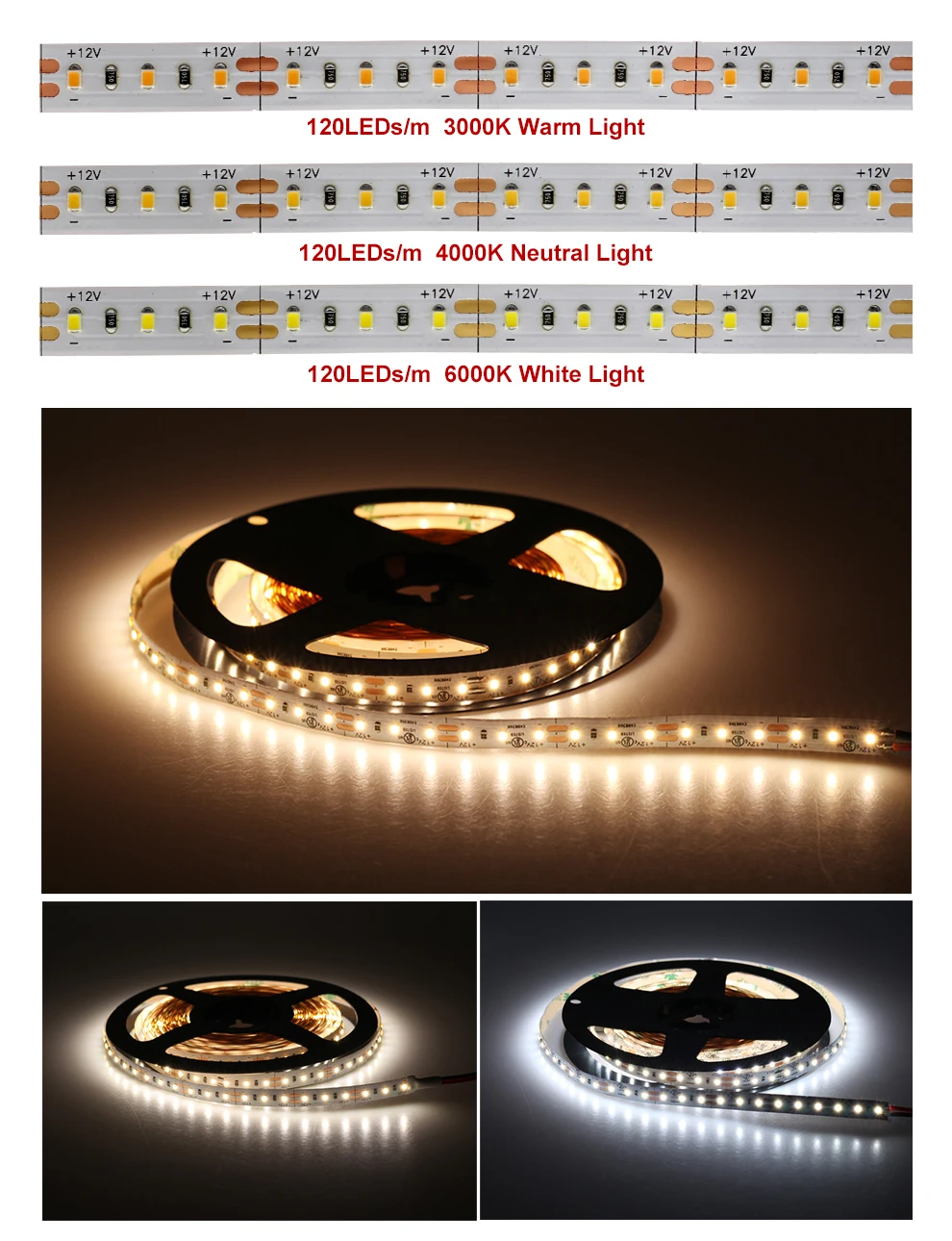 Новое поступление Светодиодные ленты DC12V 2216 чип 120 светодиодный s/m 24V 300 светодиодный s/m 3000K 4000K 6000K высокое Яркость гибкий светодиодный Диод светодиодные ленты