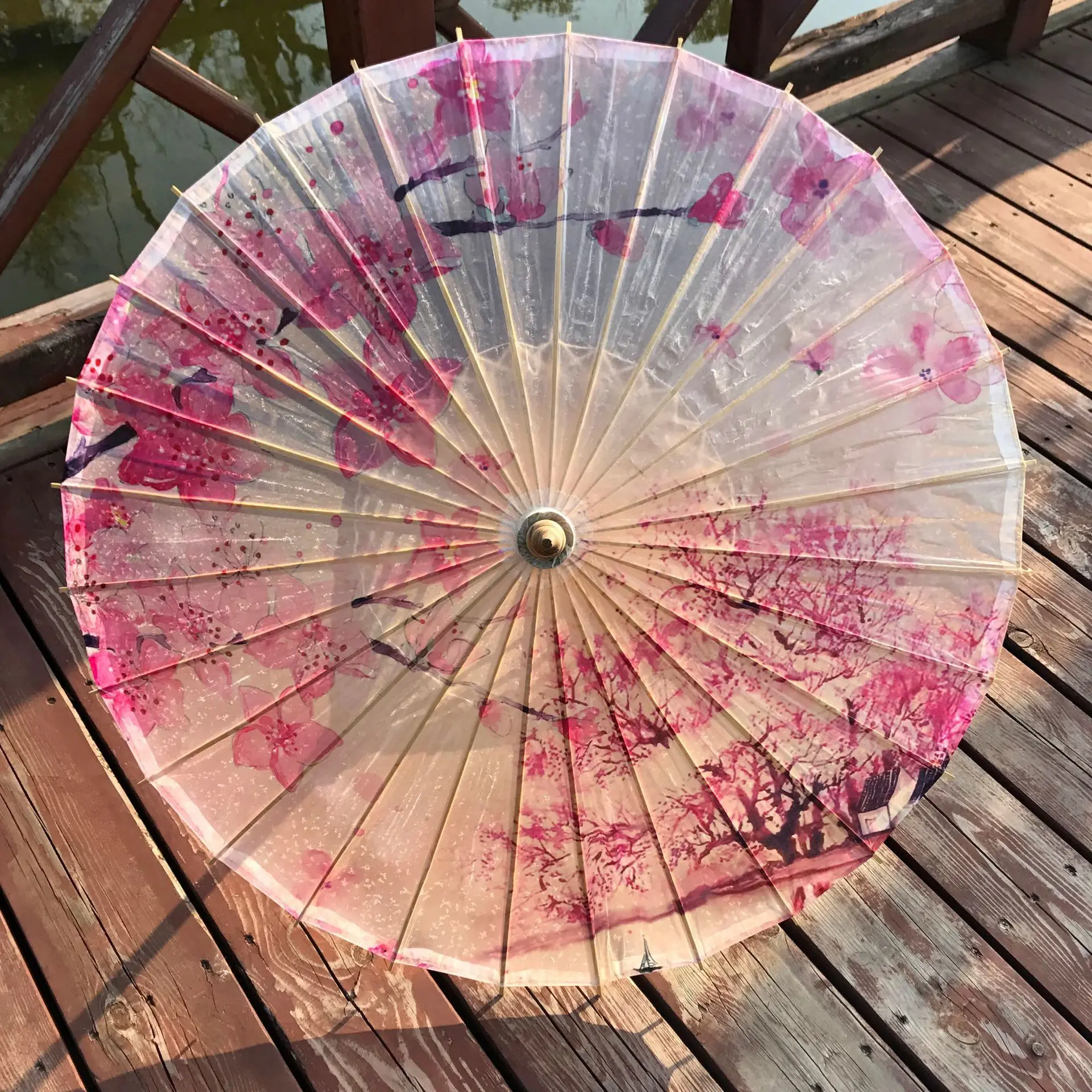 Ten peach blossom Смазанный бумажный зонтик складной деревянный дождь женский Декор прозрачный цветок китайский зонтик японский зонтик - Цвет: Ten peach blossom