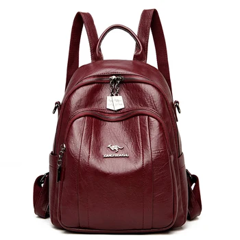 

Women High Capacity Backpack Soft Leather School Bags for Teenage Girls Casual Female Large Sac A Dos Travel Backpack Back Pack