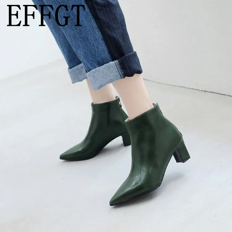 EFFGT женские ботинки с острым носком на квадратном каблуке модные ботильоны