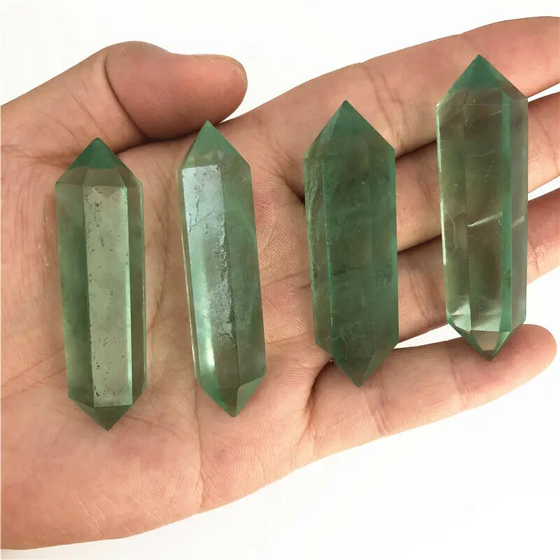 54-58mm Natural Green Fluorite Quartz Crystal Wand Point Healing Double Terminated Decor Natural Quartz Crystals 1PC