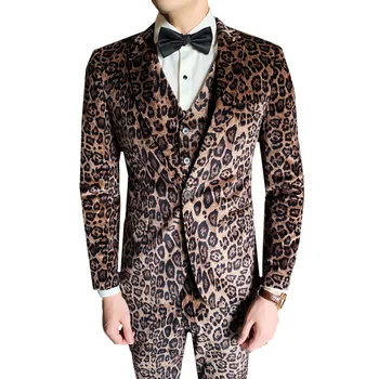 

New Luxury Leopard Suit Men suits high-end Formal business blazers Male three-piece Set Slim Fit Wedding Stage Party Tuxedo suit