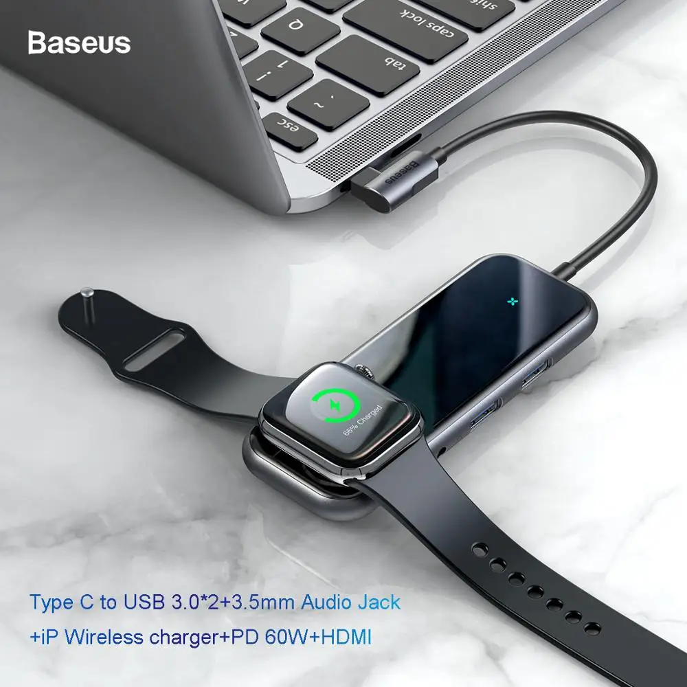 Baseus USB C концентратор для HDMI RJ45 Мульти USB 3,0 для Macbook Pro iWatch Беспроводное зарядное устройство hab usb разветвитель Тип C адаптер для Aux Jack