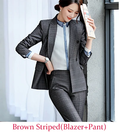 Brown Pant Suits 2 Женский Деловой брючный костюм, модный OL темпераментный клетчатый костюм, деловой костюм для леди, жилет, Блейзер, тонкие брюки, комплект из 3 предметов - Цвет: Brown Pant Suits 2