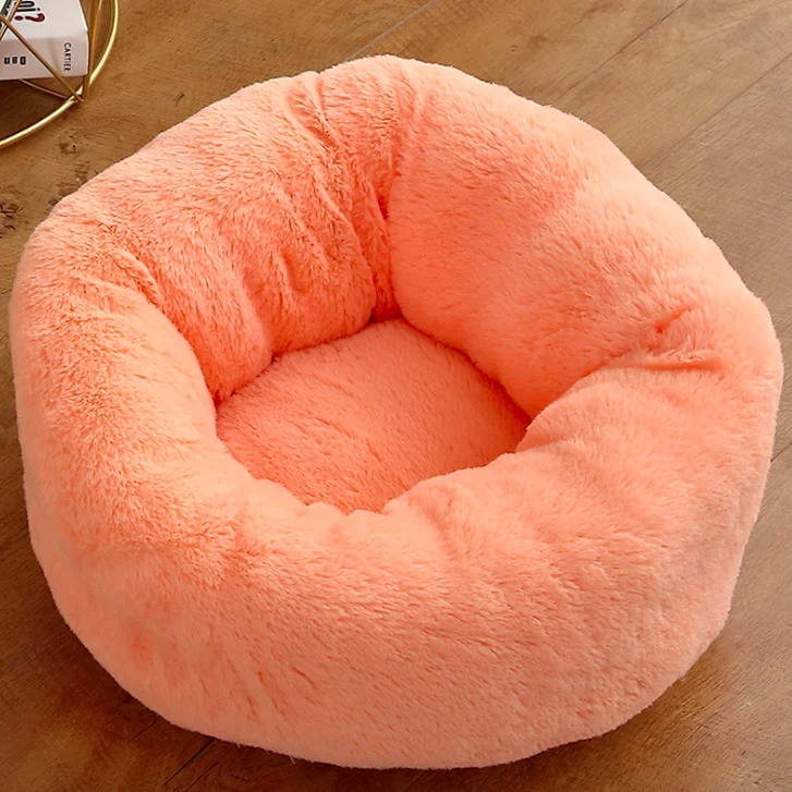 Теплая Флисовая кровать для собак, круглая подушка для шезлонга для маленьких, средних, больших собак, кошек, зимних собак, питомников, щенков, коврик для питомцев - Цвет: Оранжевый