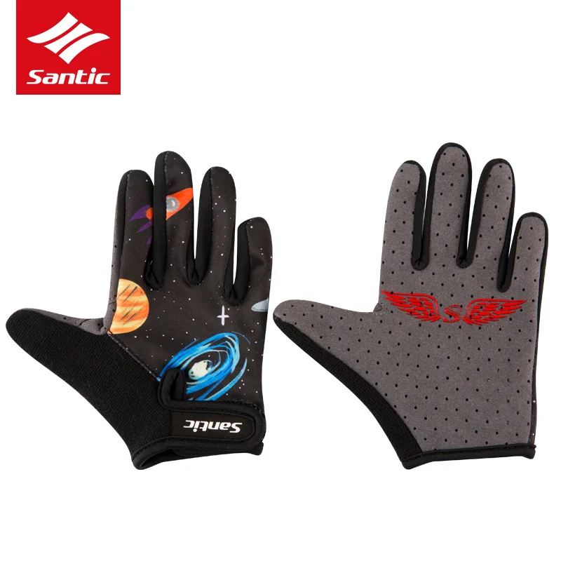 Santic, милые детские спортивные перчатки, PRO, полный палец, детские велосипедные перчатки, дышащие, противоударные, для мальчиков и девочек, велосипедные перчатки - Цвет: 1