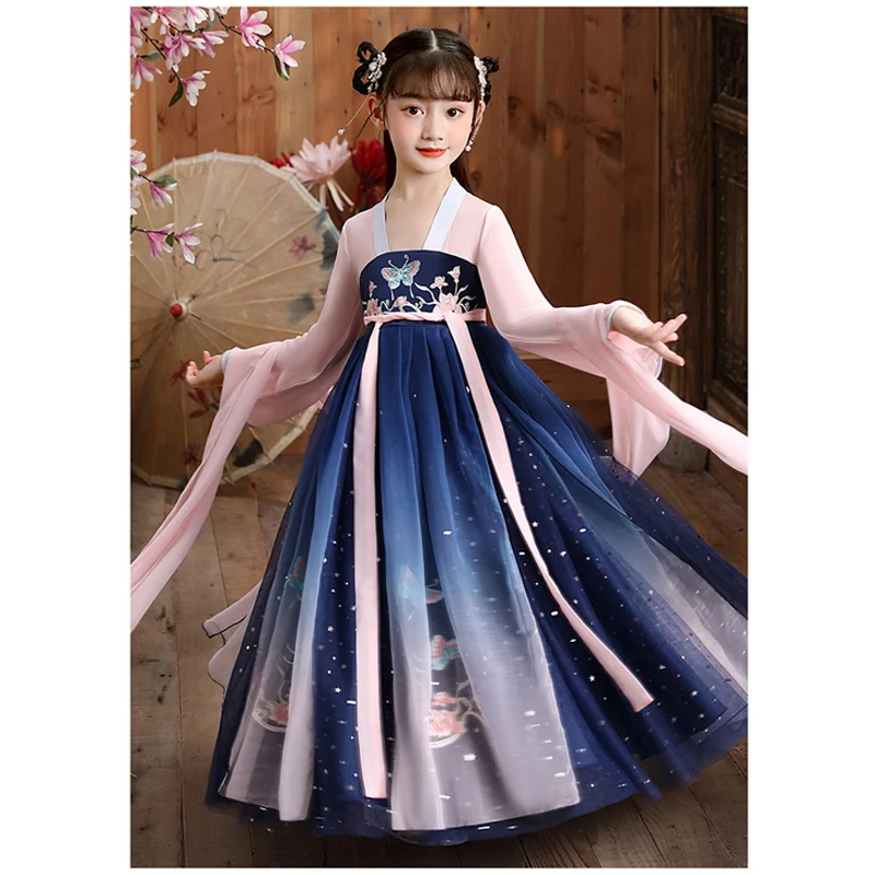 Chinese Girls Embroider Traditional HanFu Ancient Perform Dress Kids Birthday Party Dress Photography Dress New Year Dress
