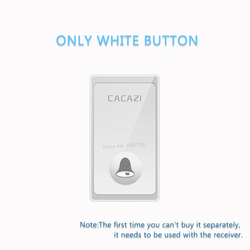 only white button CACAZI без аккумулятора беспроводной дверной звонок 58 колокольчиков EU/US/UK штекер автономный Водонепроницаемый дверной звонок умный светодиодный звонок - Цвет: only white button