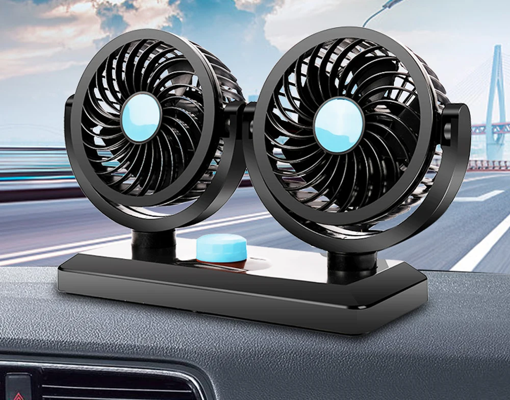 YANTU 12V/24V 200W Dual Electric Car Rotating Cooling Fan