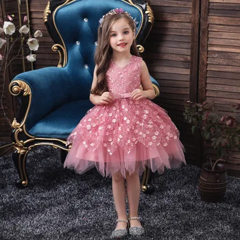 

Toddler Newborn Kids Baby Girl’s Fashion Vest Style Dress Children Sweet Solid Color Sequin Embroidery Mesh Yarn Princess Dress