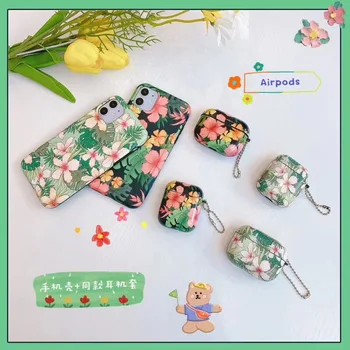 

For AirPods 1/2/3 Case Leather Earphone Case Fashion flower Headset Case Cover Rope Lanyard