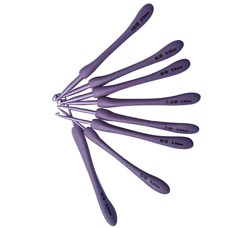 8PCS Fashion Purple Crochet Hooks Set Plastic Handle Knitting Needles for Hats Sweaters Socks Scarves Weaving