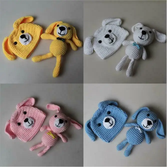 Newborn Baby Boys Girls Animal Knit Hat+Doll Toy 2 Pcs Set Giraffe Bear Rabbit