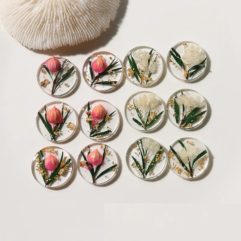 

10pcs DIY handmade earring accessories resin drip gel shell flower immortal flower inside charm headdress tag