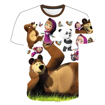 

Girls' T-shirts, boys' T-shirts with bear and Martha prints, short sleeves and Summer Boys' clothes with round collars