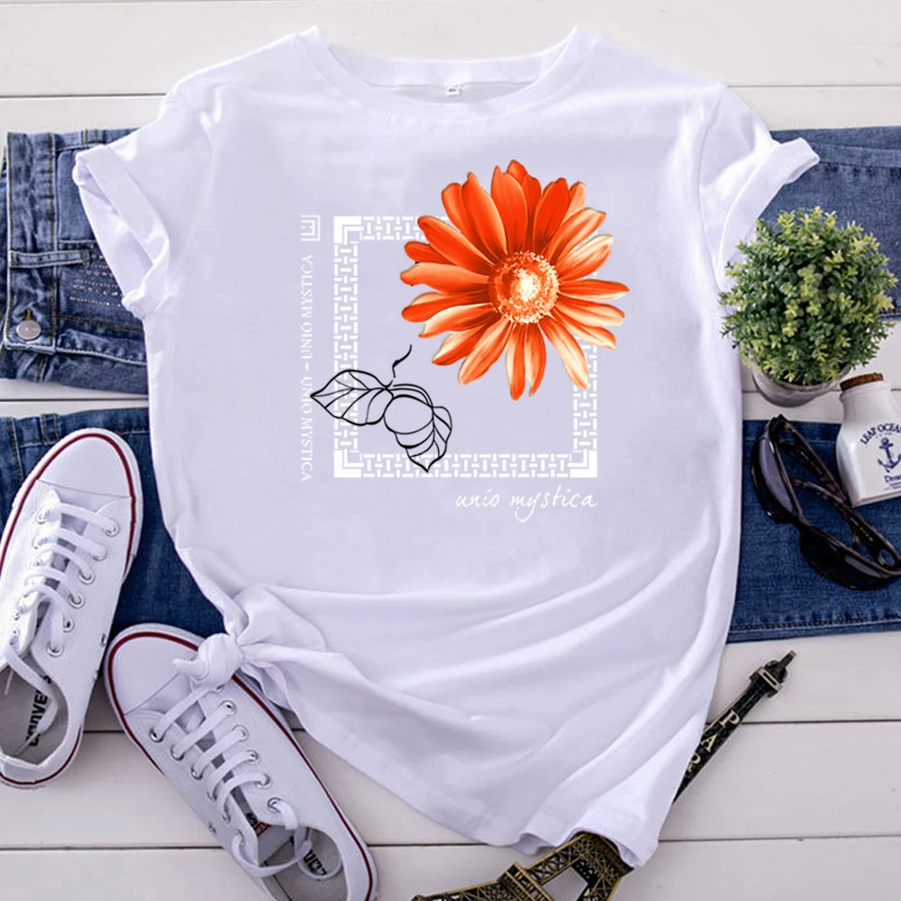 Tshirt Chrysanthemum Personality Pattern Printing Women'S Tshirt Korean Style T-Shirts For Woman Vintage Big Women Clothing