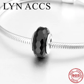 

100% Real 925 Sterling Silver black small cut surface fine Murano Glass Beads Fit Original LYNACCS Charm Bracelet Jewelry making