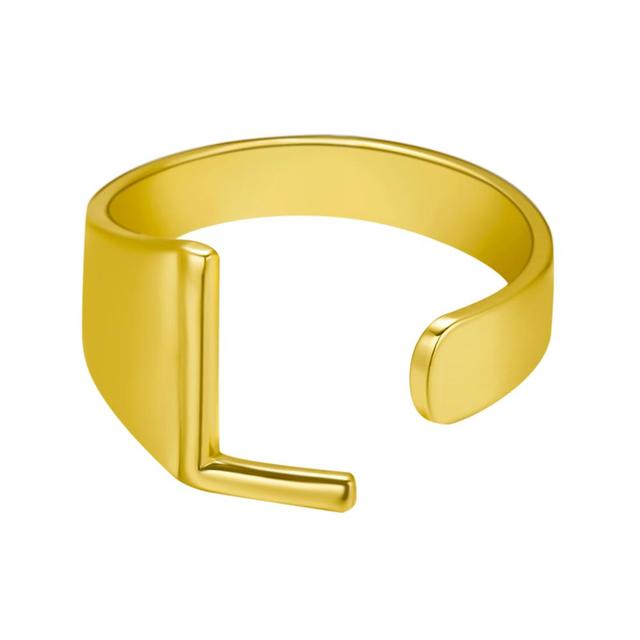 Wide Hollow A-Z Letter 3Colors Metal Adjustable Opening Ring Initials Name Alphabet Female Party Fashion Jewelry