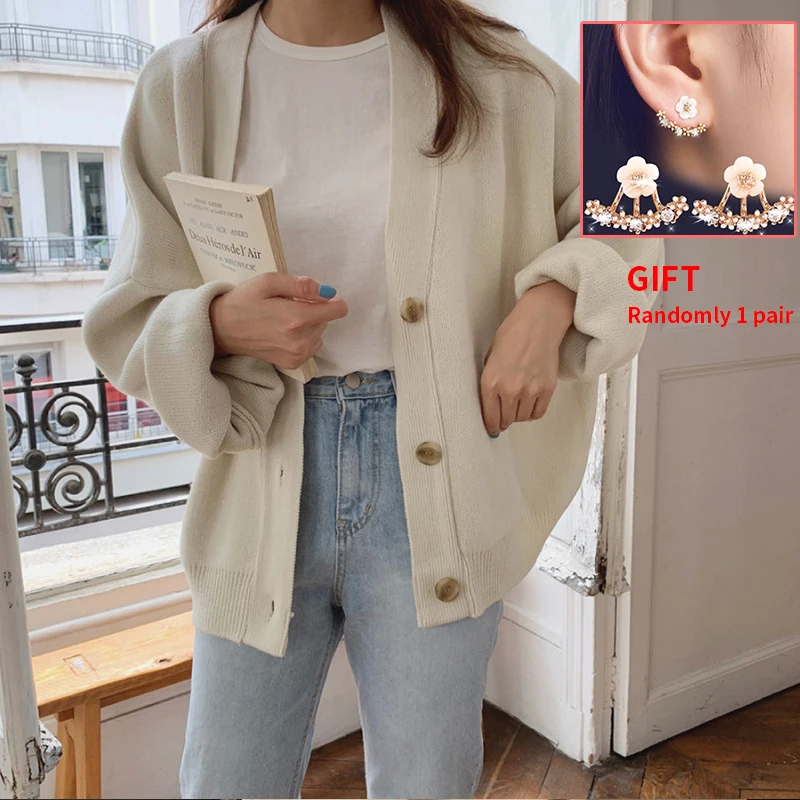 Осенне-зимние женские свитера с V-образным вырезом вязаные кардиганы на